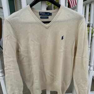 Ralph Lauren Cream V-Neck Sweater Lamb Wool
